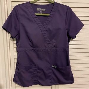 Grey’s Anatomy Classic Women’s Mock Wrap Solid Scrub Top, Size M, Purple